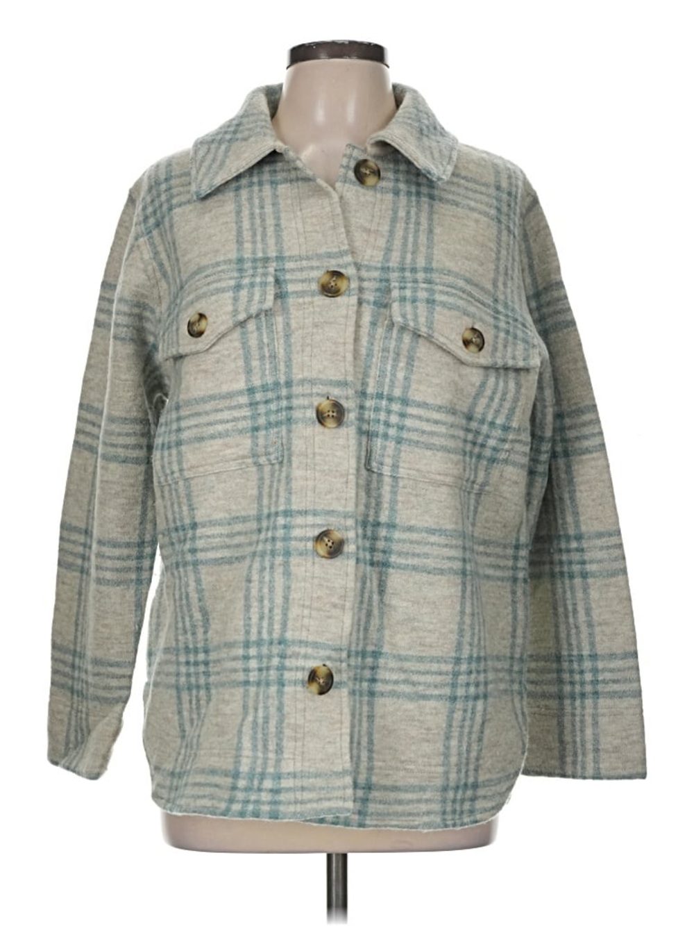 Madewell Cream Plaid Utility Jacket with Teal Check